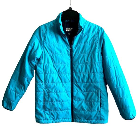 Lands’ End Youth Boys Teal Mock Neck Puffer Jacket Reg Size Large 14H-16H - Picture 1 of 10